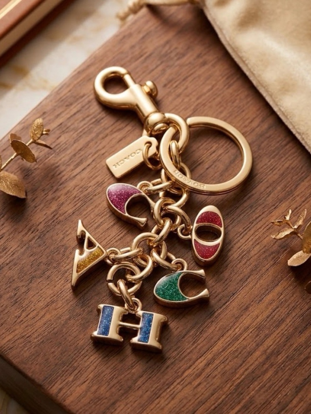 Coach Keychain Bag Charm Rainbow Color letters new in box